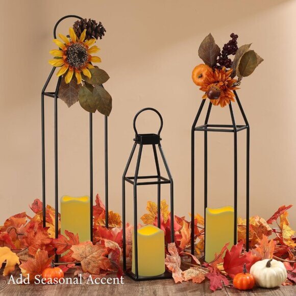 New Set of 3 Black Metal Lanterns Flameless Candle & Remote Timer for Home Decor - Picture 4 of 9